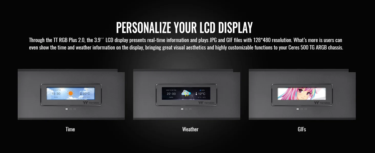 طقم لوحة LCD لهيكل الكمبيوتر Thermaltake Ceres 500 مقاس 3.9 إنش باللون الأسود - Thumbnail 9