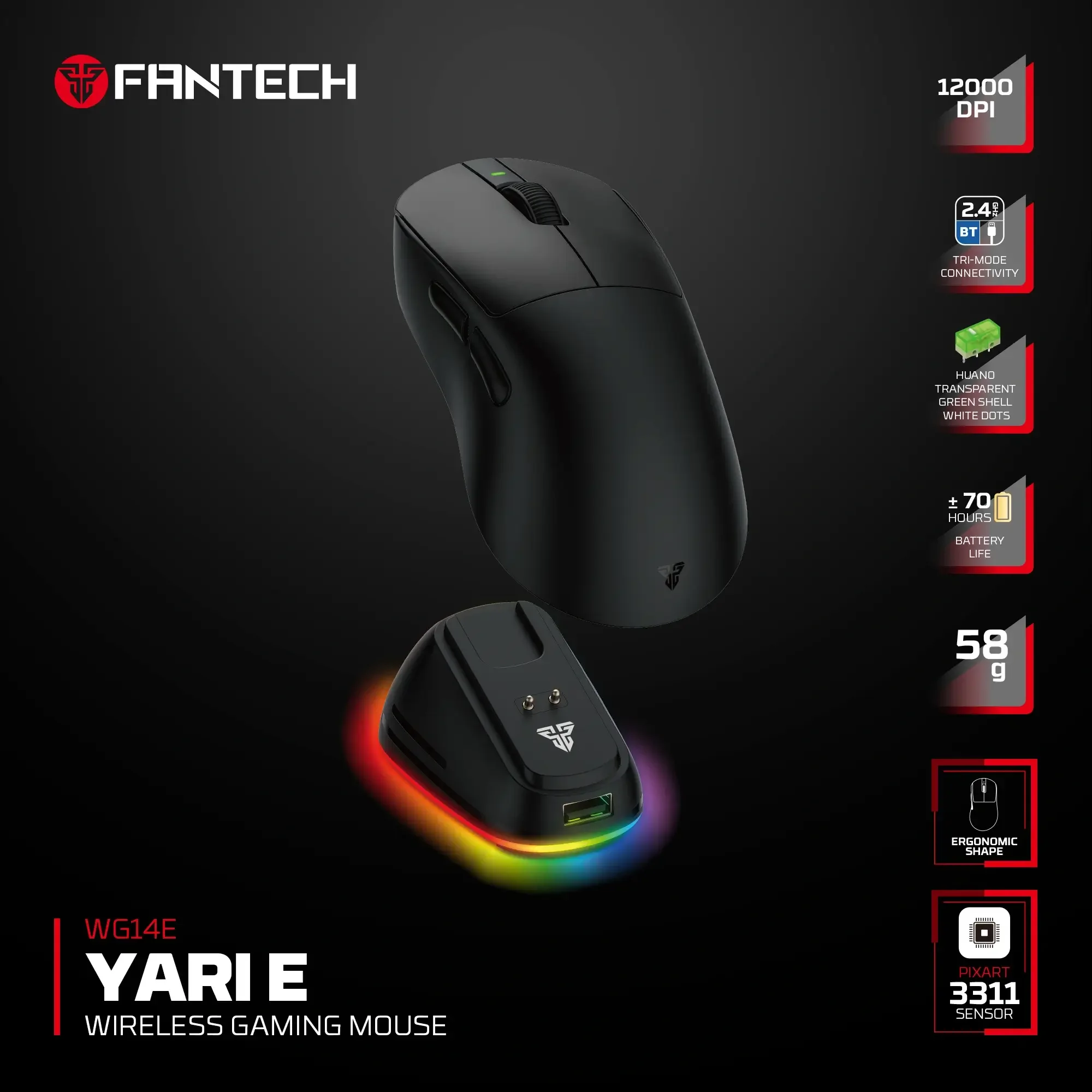 Fantech WG14E YARI E Ergonomic Wireless Gaming Mouse - Image 4