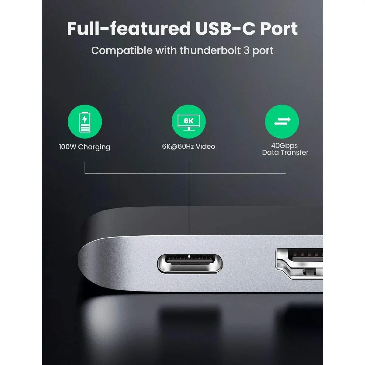 Ugreen CM251 USB-C Hub with 4K HDMI, Thunderbolt 3, 100W PD and 3 USB 3.0 Ports - Silver - Image 3