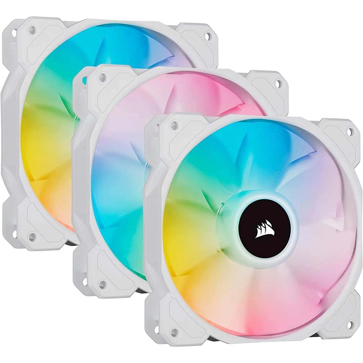 مراوح Corsair iCUE SP120 RGB ELITE ثلاثية بيضاء PWM مع وحدة تحكم iCUE Node CORE