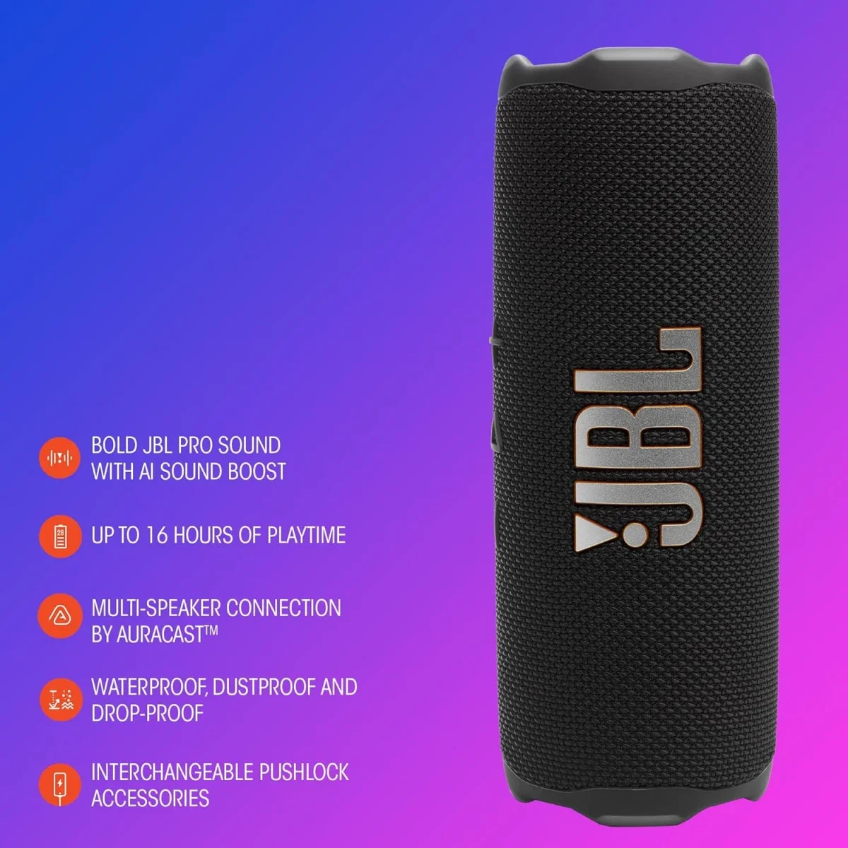 سماعة JBL Flip 7 محمولة بتقنية Bluetooth 5.4 بقدرة 25 واط RMS باللون الأبيض - Thumbnail 6
