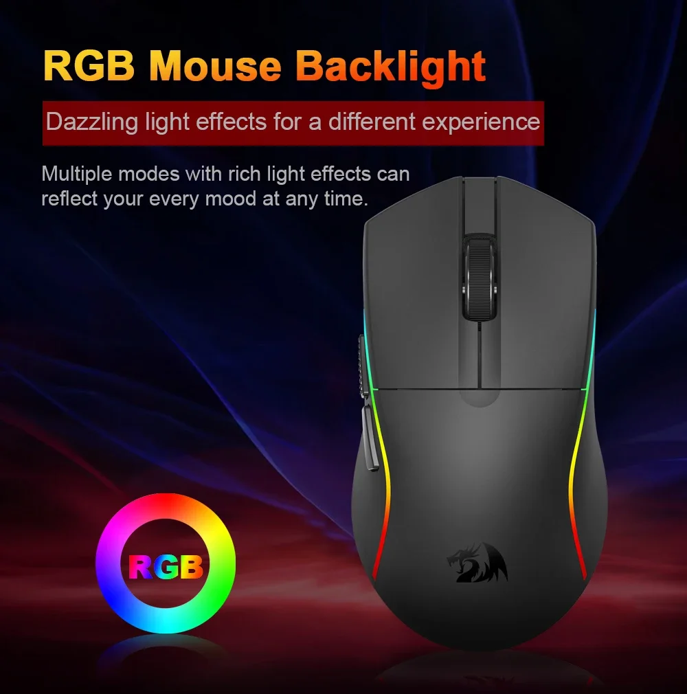 ماوس ألعاب Redragon Deicide M816 Pro لاسلكي ثلاثي الوضع، 26000 DPI، 61g، أسود - Thumbnail 11