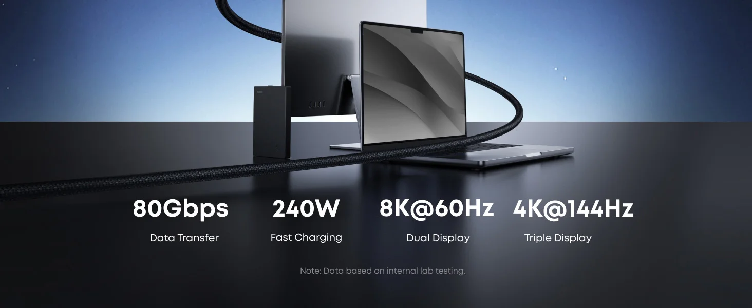 كابل Anker Prime Thunderbolt 5 USB-C إلى USB-C بطول 1 متر 240W 80Gbps أسود - Thumbnail 9