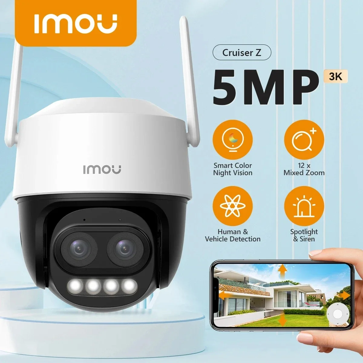 IMOU Cruiser Z 5MP Wi-Fi PTZ Security Camera with Dual Lens, 12x Hybrid Zoom, 3K UHD