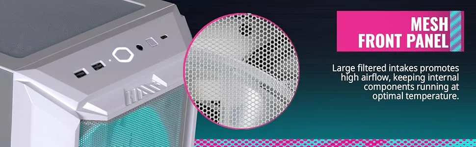 Cooler Master HAF 500 White Edition Mid-Tower PC Case with High Airflow Mesh, ARGB Fans, USB 3.2 Gen 2 Type-C - Thumbnail 16