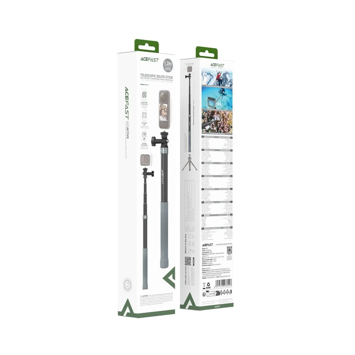 ACEFAST E38 1.2m Carbon Fiber Telescopic Selfie Stick, 5-Level Adjustable, Black/Grey - Image 7
