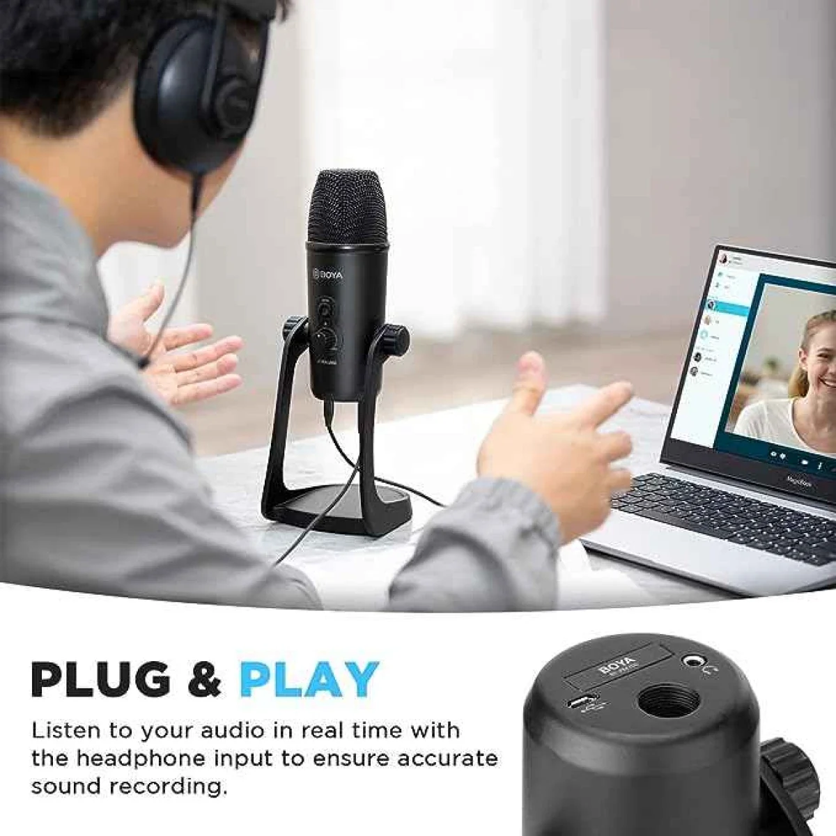 Boya BY-PM700 Multi-Pattern USB Microphone with 16-Bit/48kHz Audio - Black - Thumbnail 4