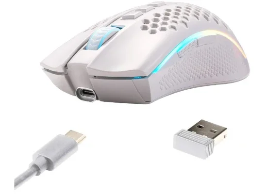 ماوس ألعاب Redragon M808 Storm Pro لاسلكي RGB بهيكل خلية نحل، 16000 DPI، أبيض - Image 11