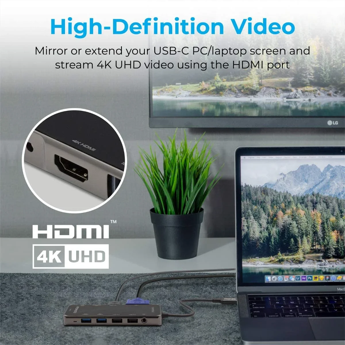 محول متعدد المنافذ USB-C من Promate PrimeHub-Pro 11 في 1 مع 100W PD و4K HDMI وVGA وRJ45 وAUX وSD/TF و4 USB - Thumbnail 6