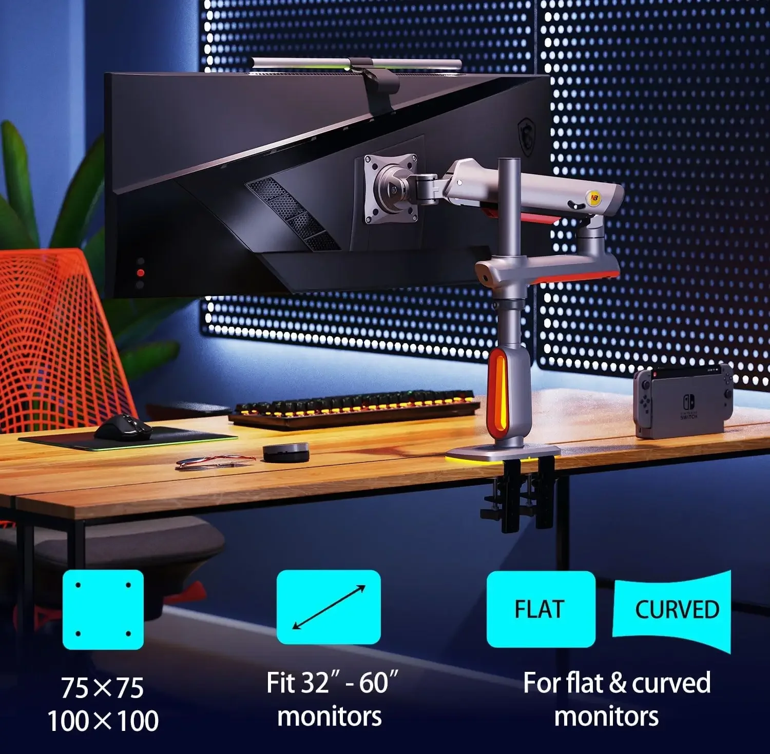 North Bayou L70 Gaming RGB Monitor Arm Desk Mount for 32-inch to 60-inch Monitors - Image 4