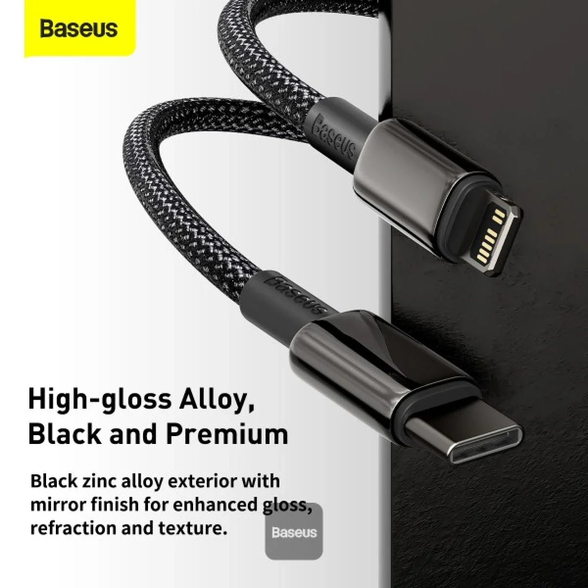 كابل Baseus Tungsten Gold من USB-C إلى Lightning شحن سريع PD 20W بطول 1 متر أسود - Image 4
