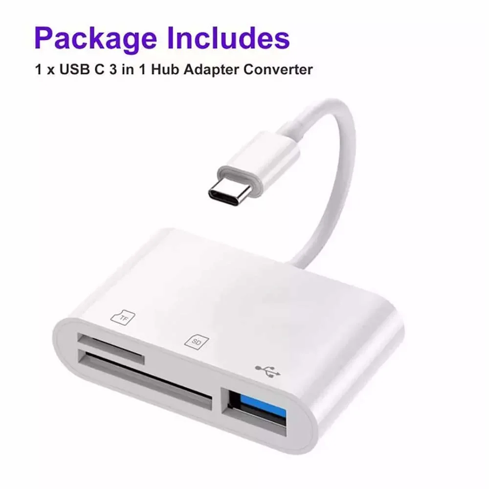 محول USB-C بطول 30 سم 3 في 1 مع منفذ USB وقارئ MicroSD وSD - Image 4