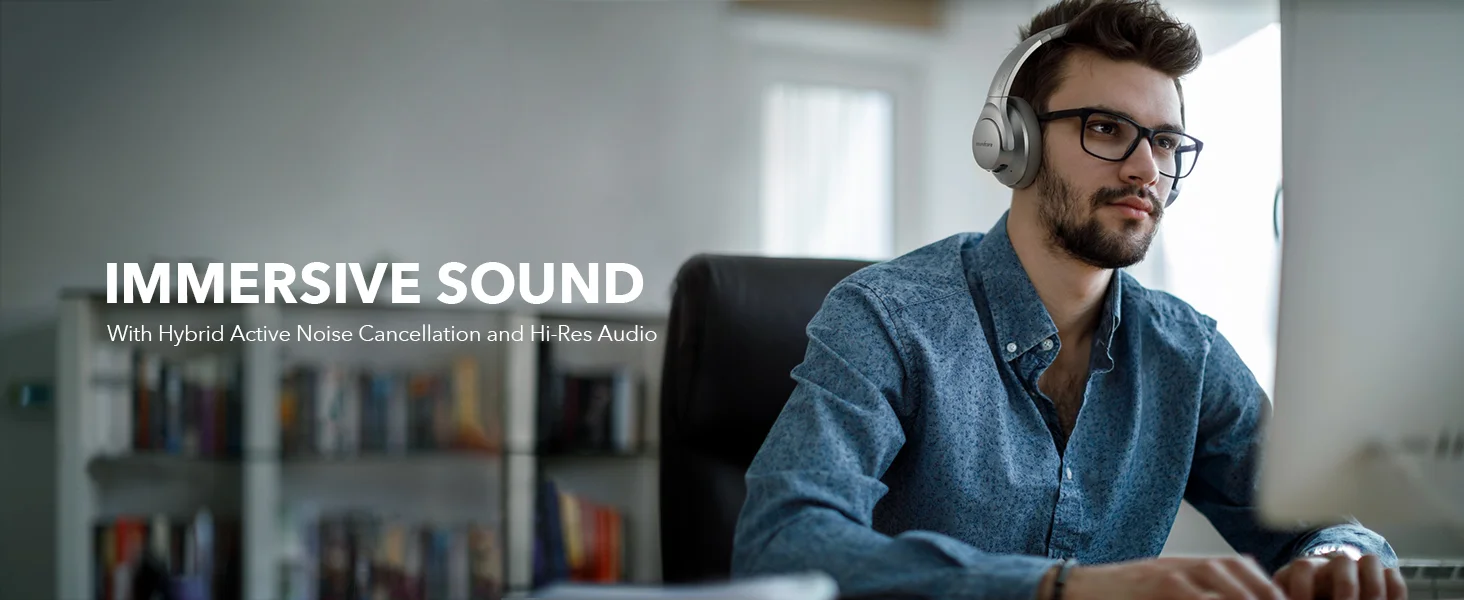 Anker Soundcore Life Q20 Hybrid ANC Wireless Over-Ear Headphones, Silver - Thumbnail 10