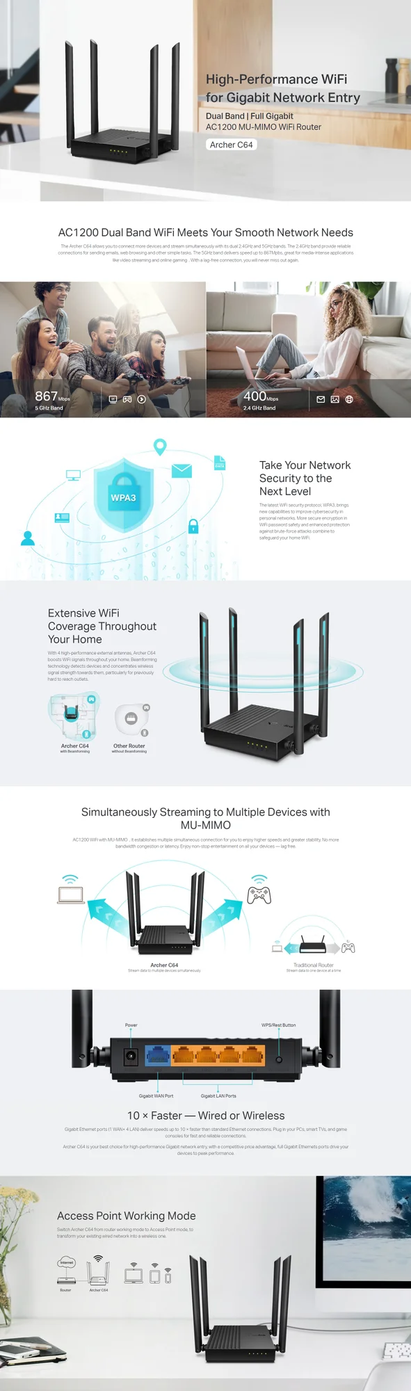 TP-LINK Archer C64 AC1200 Dual-Band Wi-Fi Router - Image 3