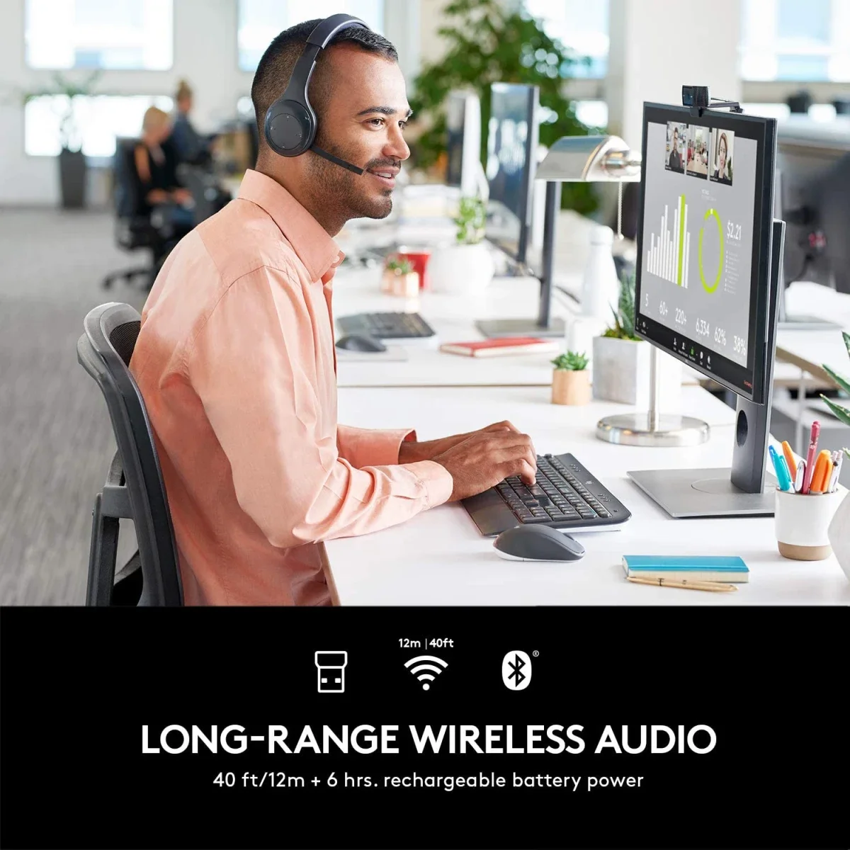 سماعة رأس لاسلكية Logitech H800 بتقنية Bluetooth مع ميكروفون عازل للضوضاء، أسود - Thumbnail 4