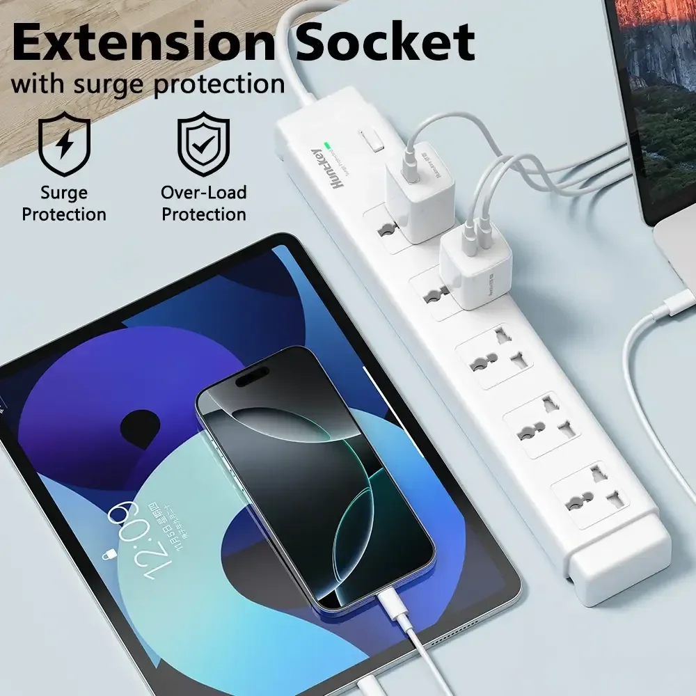 Huntkey SZC514 5-Socket Universal Power Strip UK 13A with 3m Cable - Thumbnail 2