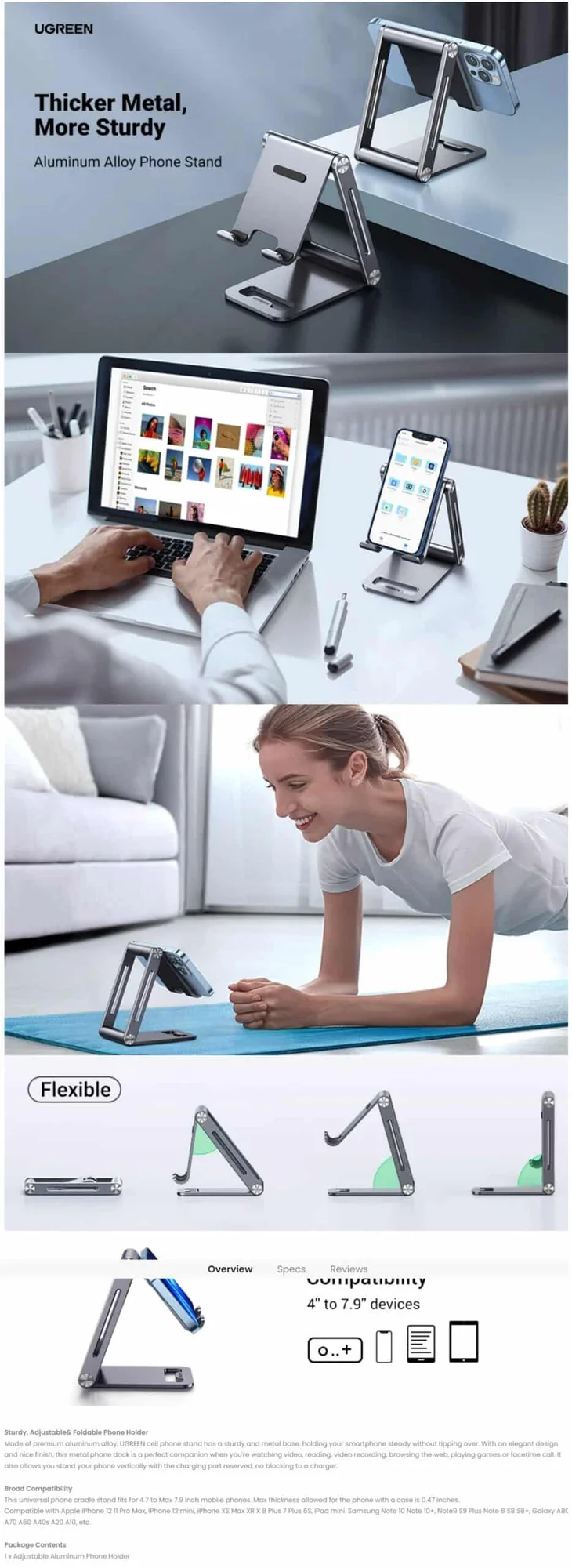 حامل موبايل محمول Ugreen 80708 من الألومنيوم قابل للتعديل - Image 4