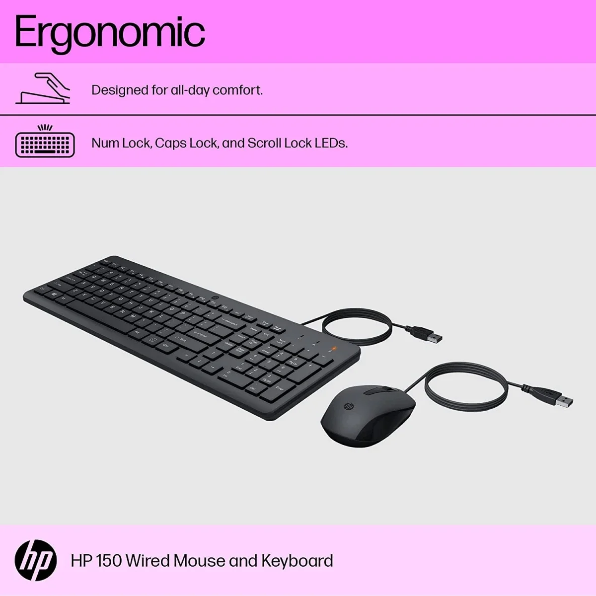 كيبورد وماوس HP 150 سلكي USB مع ماوس بصري 1600 DPI - Thumbnail 3