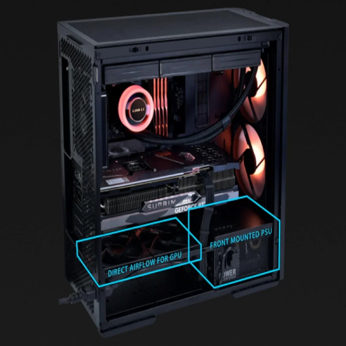 LIAN LI LANCOOL 207 Mid-Tower Case, 2x 140mm & 2x 120mm Fans, 360mm Radiator & 8-Fan Support, Steel & 4mm Tempered Glass, Black - Thumbnail 7