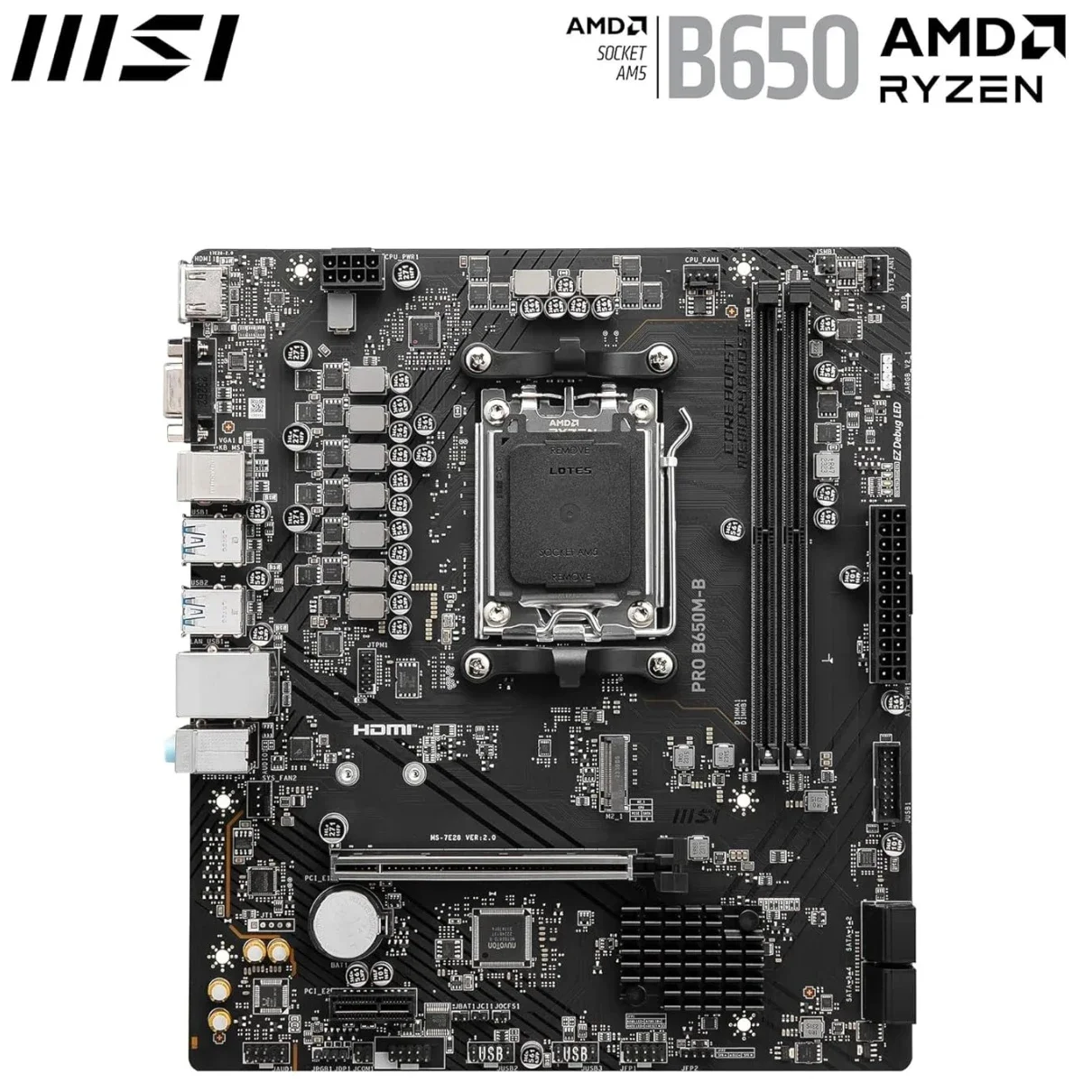 لوحة أم MSI PRO B650M-B بشريحة B650، مقاس Micro-ATX، مقبس AM5، DDR5، PCIe 4.0، منفذ M.2 Gen4 واحد، LAN 2.5G - Thumbnail 4