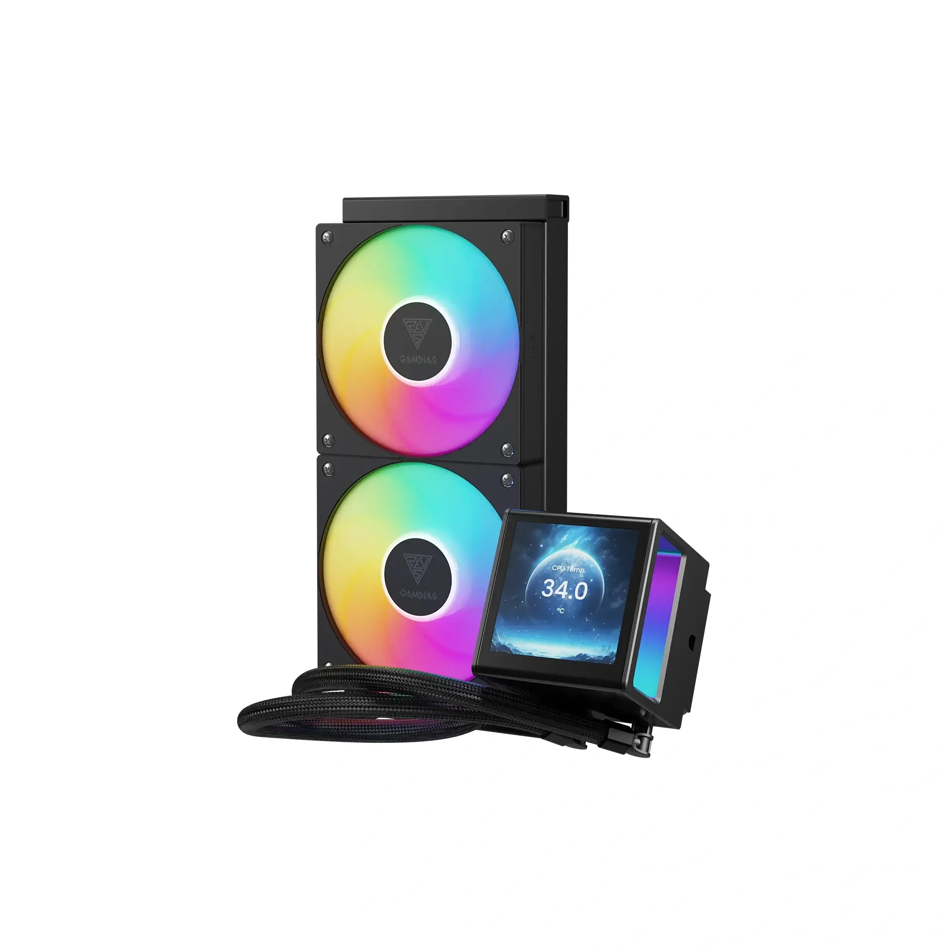 مبرد سائل للمعالج GAMDIAS CHIONE P5-240 ARGB 240mm مع شاشة IPS LCD باللون الأسود - Image 2