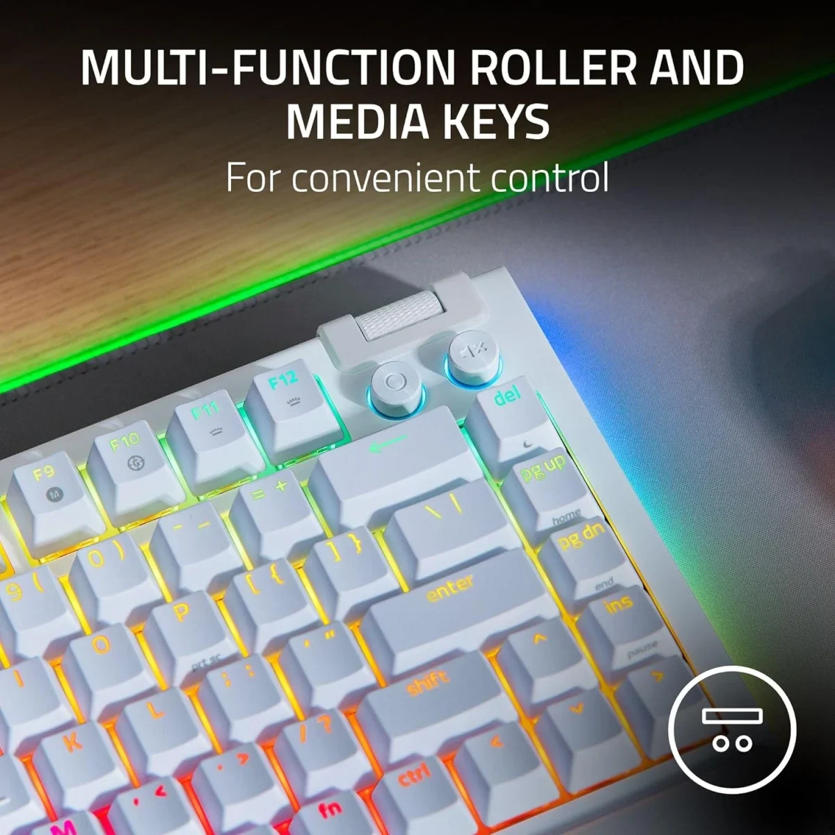 Razer BlackWidow V4 75% Hot-Swappable Mechanical Gaming Keyboard with Orange Tactile Switches - White - Thumbnail 6