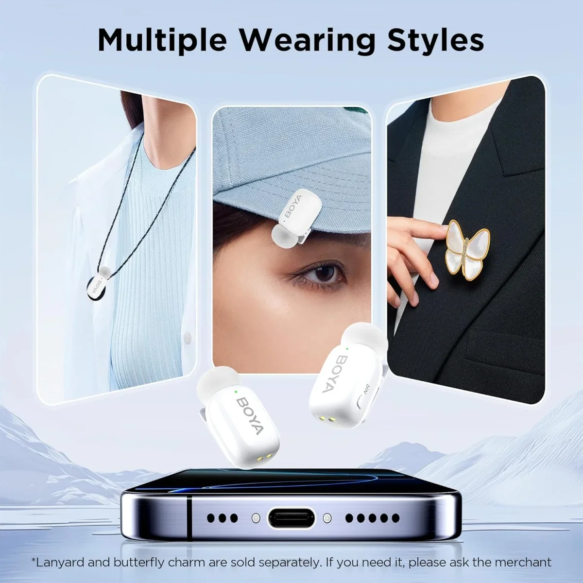 Boya Mini Wireless Lavalier Microphone with USB-C/Lightning, 30H Battery, White - Thumbnail 9
