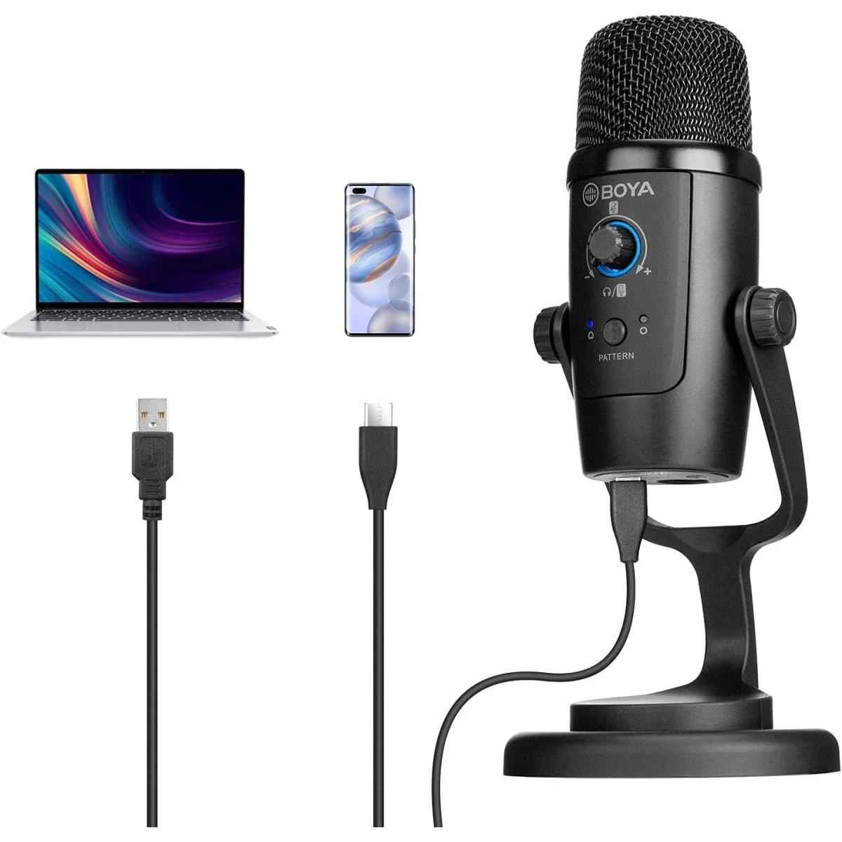 ميكروفون مكثف USB Boya BY-PM500 مع حامل طاولة، أسود - Image 5