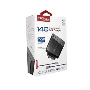 Promate GaNCharge-140W 140W 3-Port USB-C GaN Charger, Black - Thumbnail 16