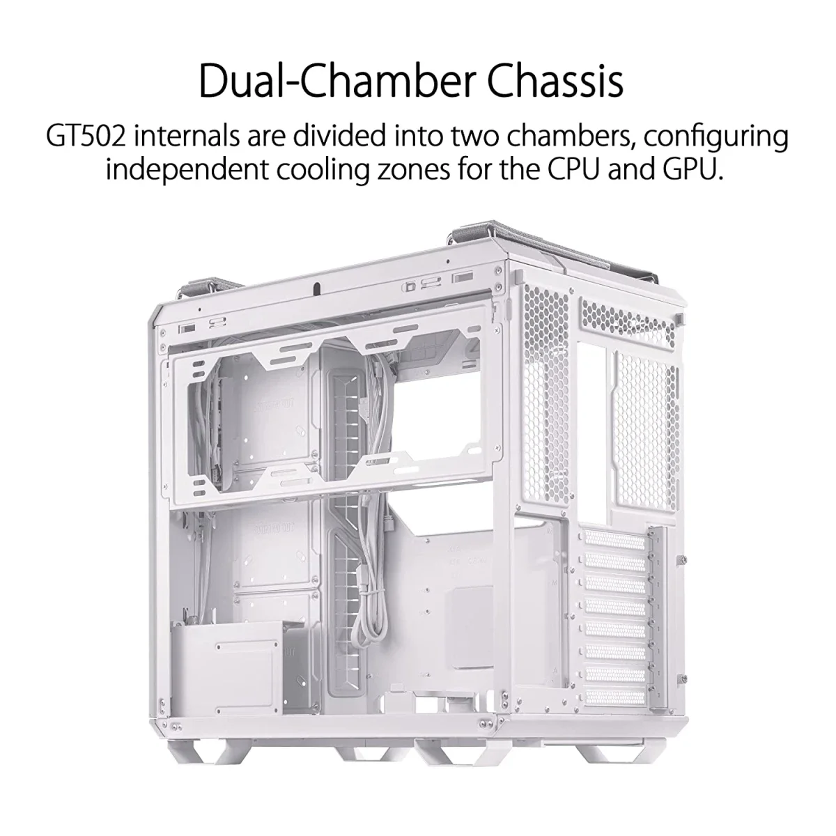 هيكل كمبيوتر Asus TUF Gaming GT502 Mid-Tower ATX ثنائي الحجرة باللون الأبيض - Image 3