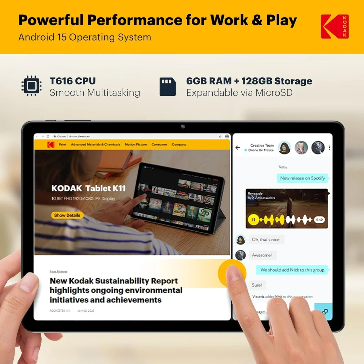 تابلت Kodak K12 (2025) أندرويد واي فاي 12.0 إنش، 128GB، رام 6GB + 12GB مشتركة، IPS 2.4K، رمادي فضائي - Thumbnail 2