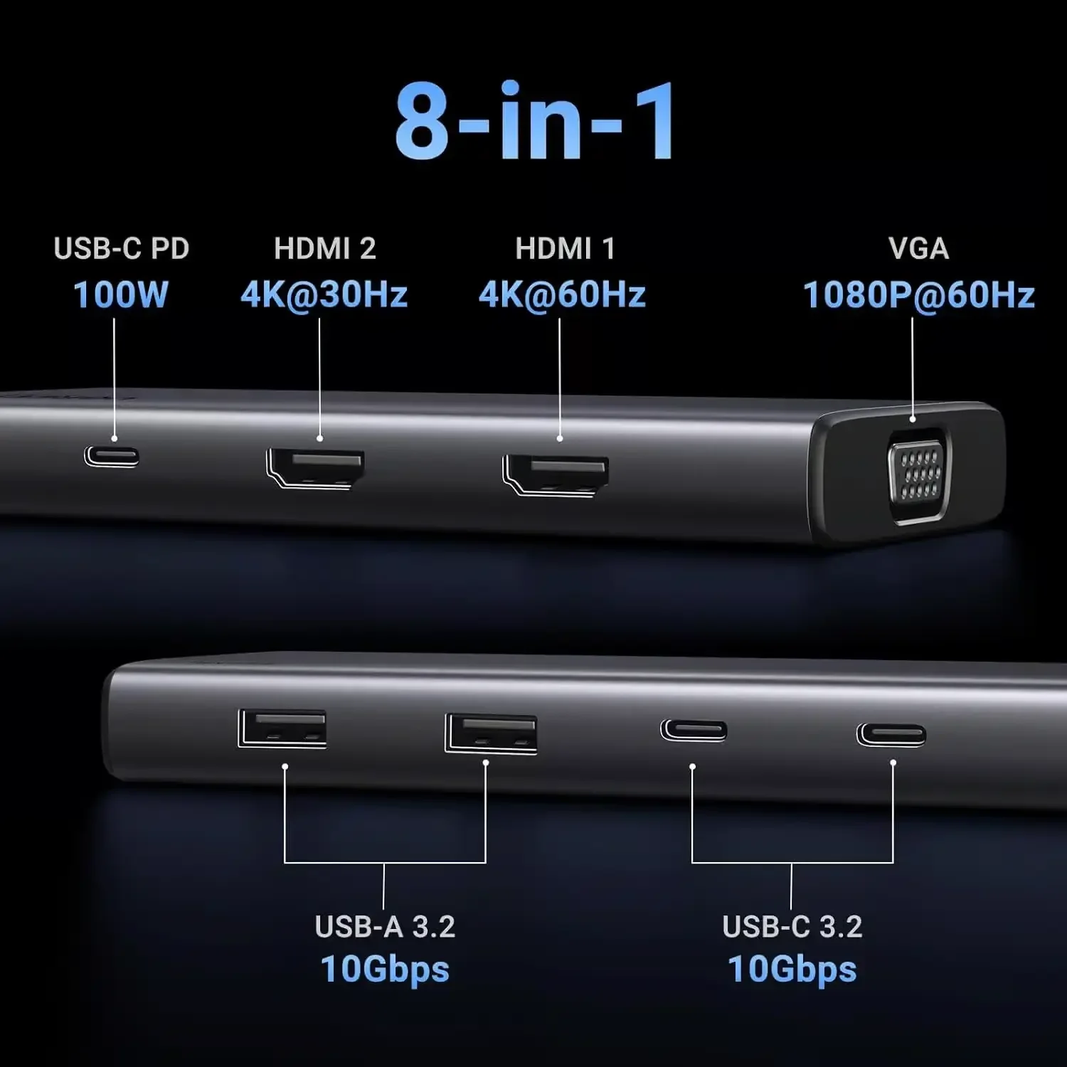 Ugreen 35588 Revodok 8-in-1 USB-C Multiport Docking Station 4K 60Hz 100W Triple Display - Image 3