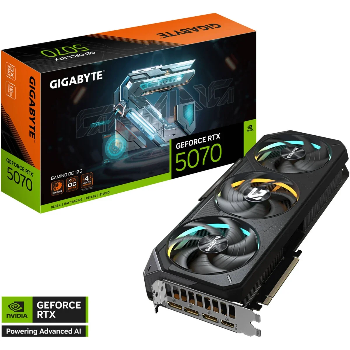 كرت شاشه GIGABYTE GeForce RTX 5070 GAMING OC بسعه 12GB GDDR7 وواجهه 192-Bit وPCIe 5.0