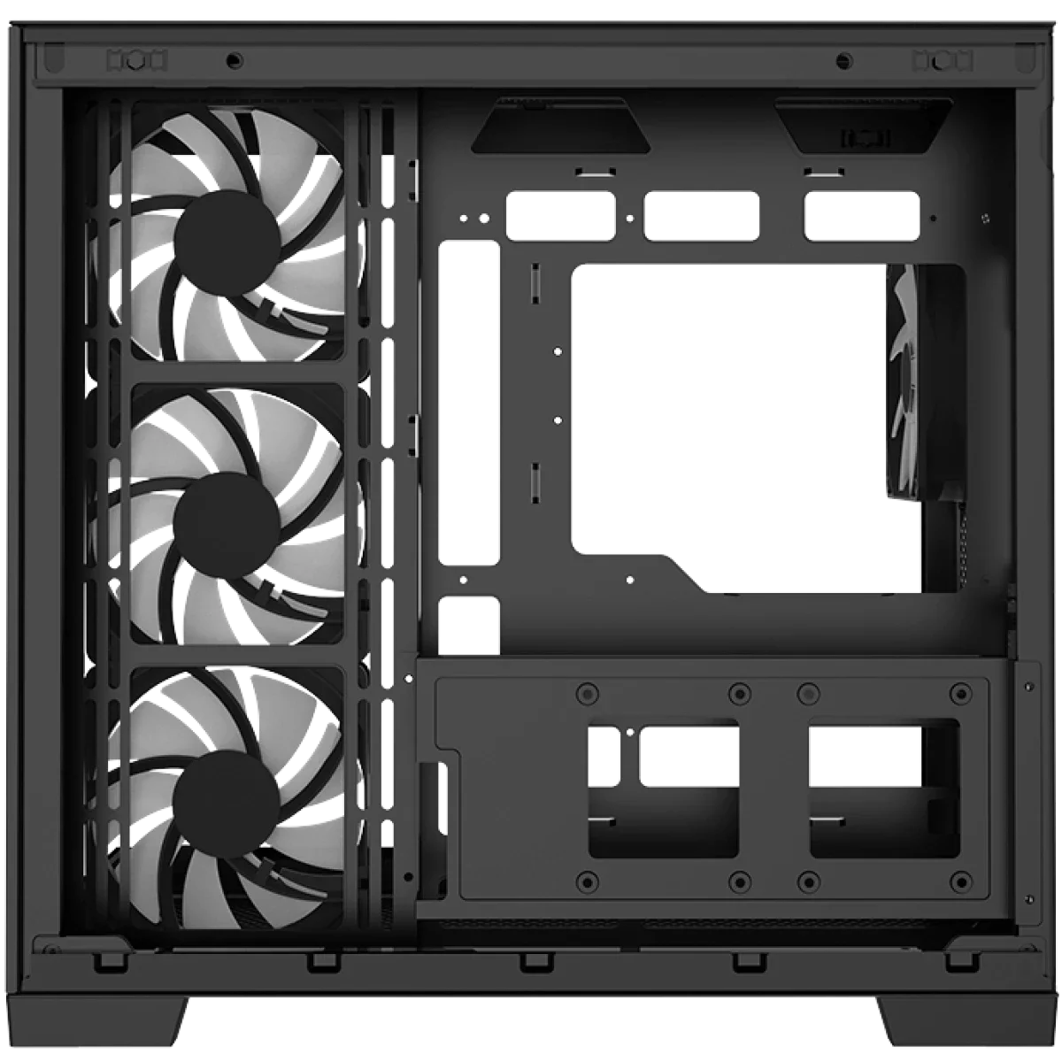 Raidmax Infinita Series i610CBF Chrome Dual Chamber ATX Mid-Tower Case with 4x 120mm ARGB Fans, Dual Tempered Glass, USB-C - Black - Image 2