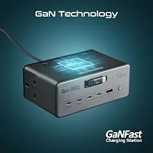 محطة شحن Promate PowerBrix-160 GaNFast بقدرة 160 واط مع 4 مقابس AC وكابل USB-C قابل للسحب - رمادي - Thumbnail 11