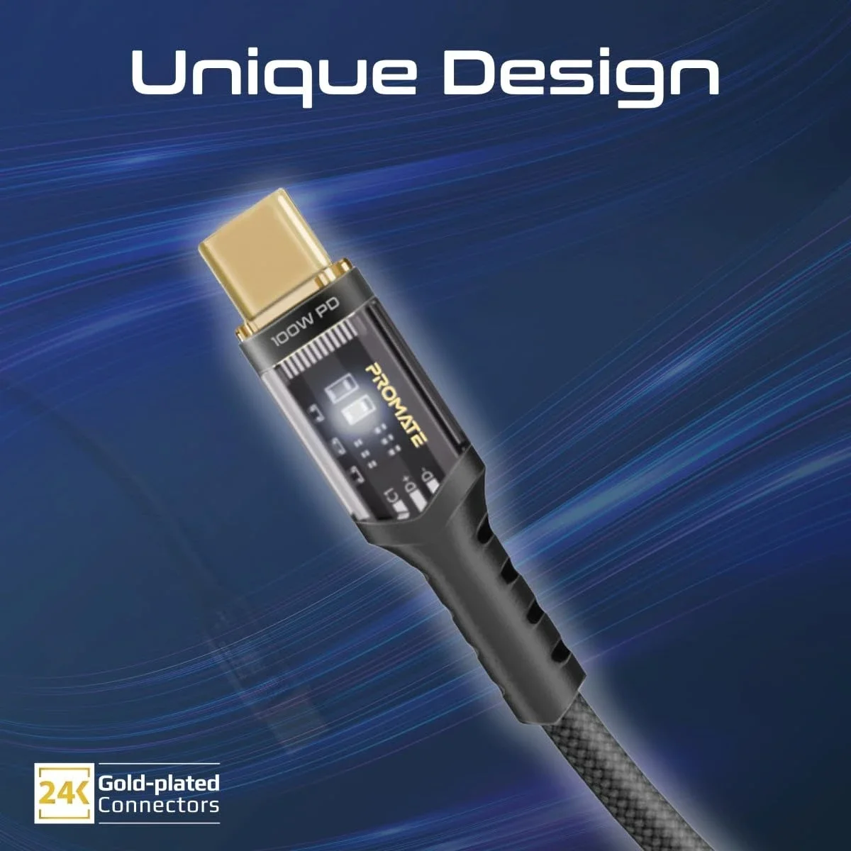 Promate LucidLine-CC120 USB-C to USB-C Fast Charging Cable 100W 120cm Black - Thumbnail 4