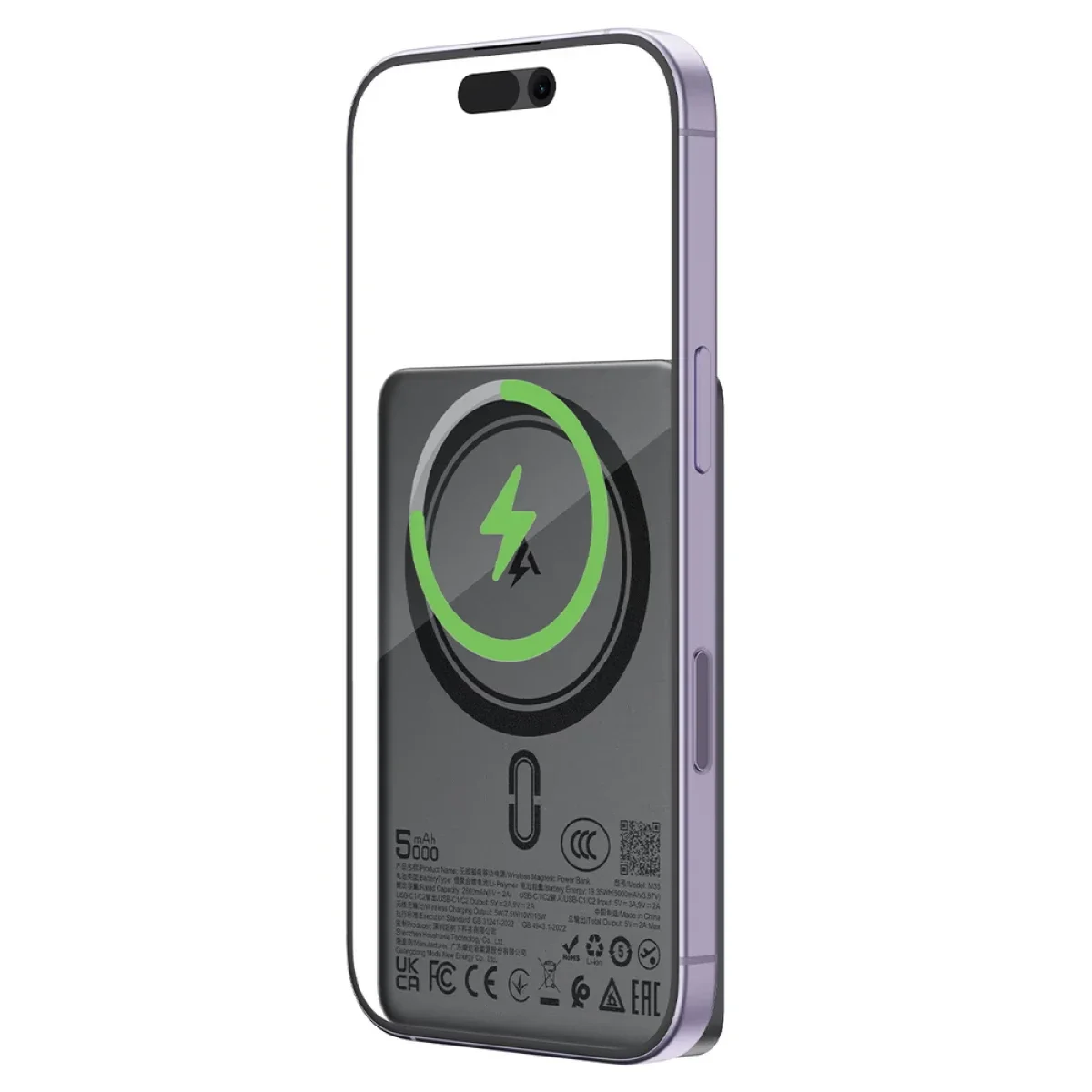 باور بانك ACEFAST M35 5000mAh 18W بشحن لاسلكي مغناطيسي 15W – رمادي معدني - Image 3