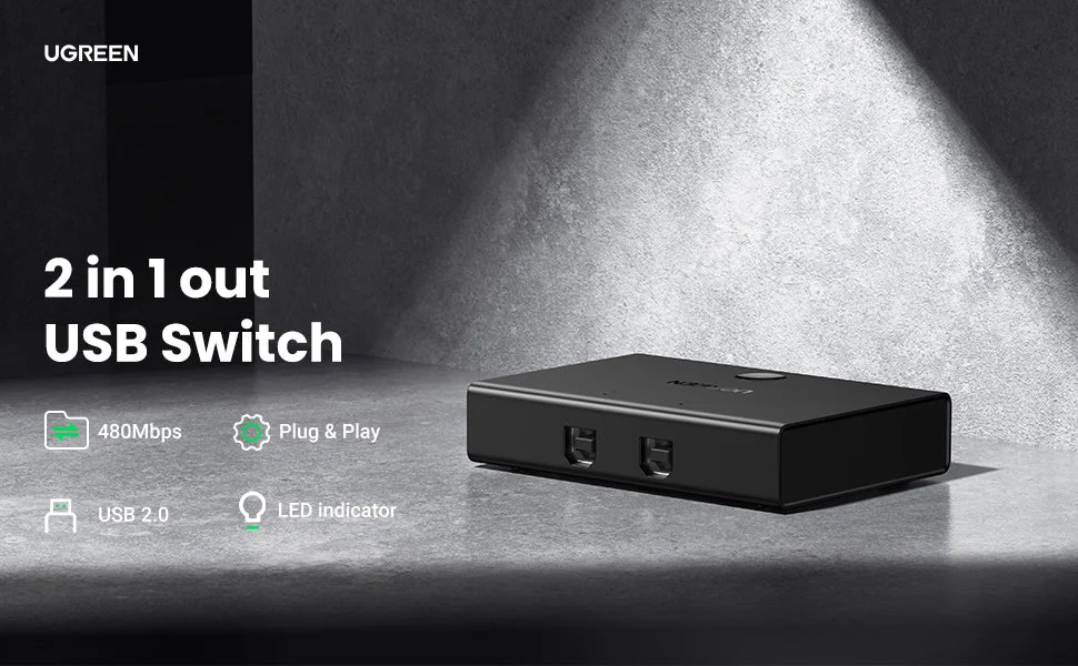 سويتش مشاركة USB Ugreen 30345 بتقنية USB 2.0 مدخلين ومخرج واحد KM - Image 10