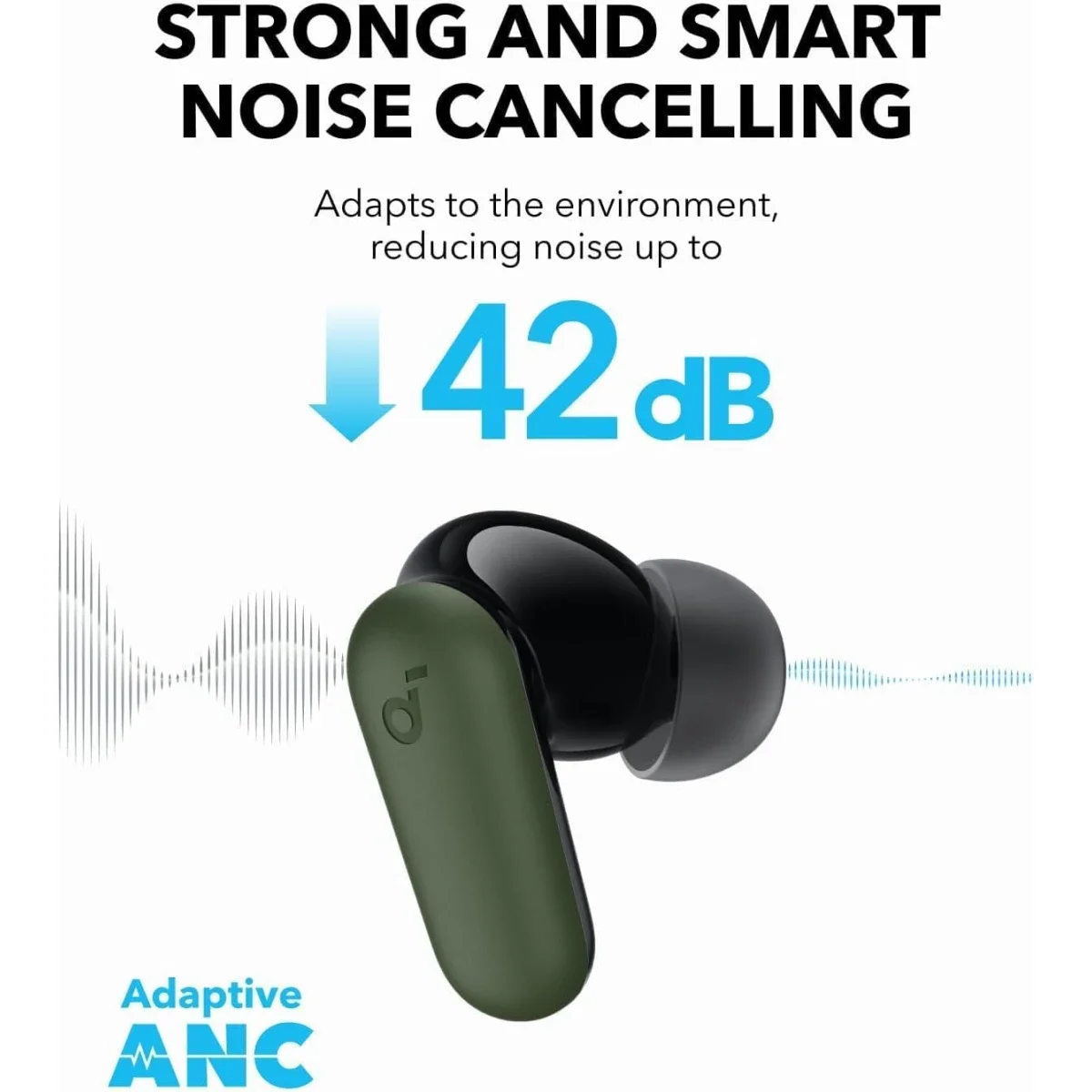 سماعات أذن لاسلكية Anker Soundcore R50i NC بإلغاء ضوضاء نشط ووقت تشغيل 45 ساعة، أخضر - Thumbnail 9