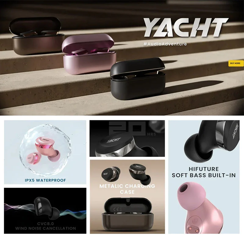 سماعات أذن لاسلكية HiFuture YACHT بتقنية Bluetooth 5.2 وaptX Adaptive وبطارية حتى 20 ساعة - أسود - Image 5