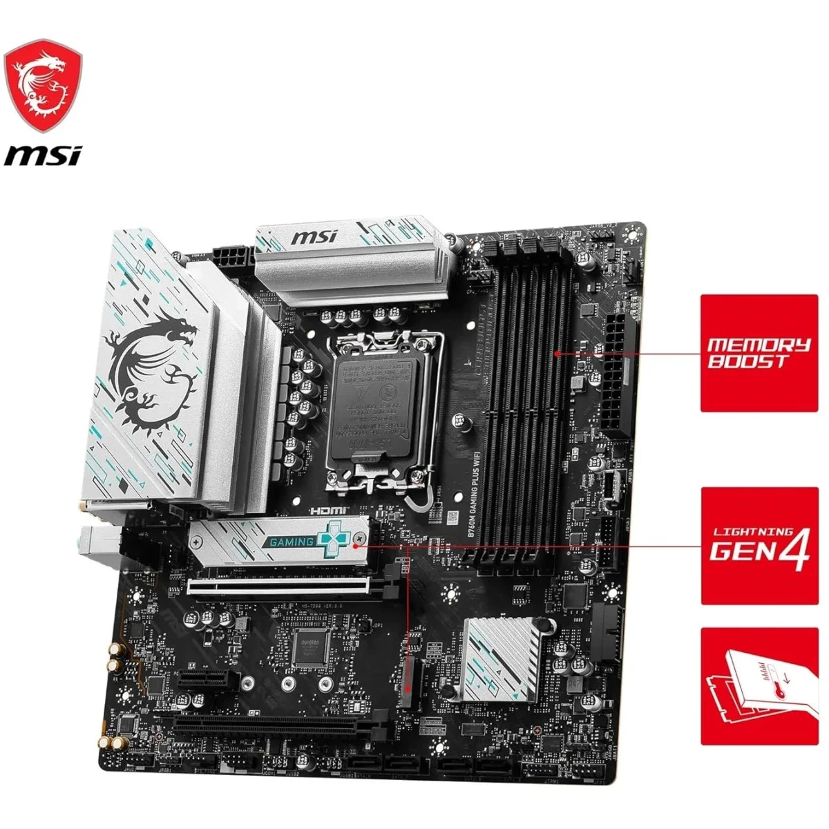 لوحة أم MSI B760M GAMING PLUS WIFI 6E mATX DDR5 مع PCIe 4.0 و2x M.2 - Image 3