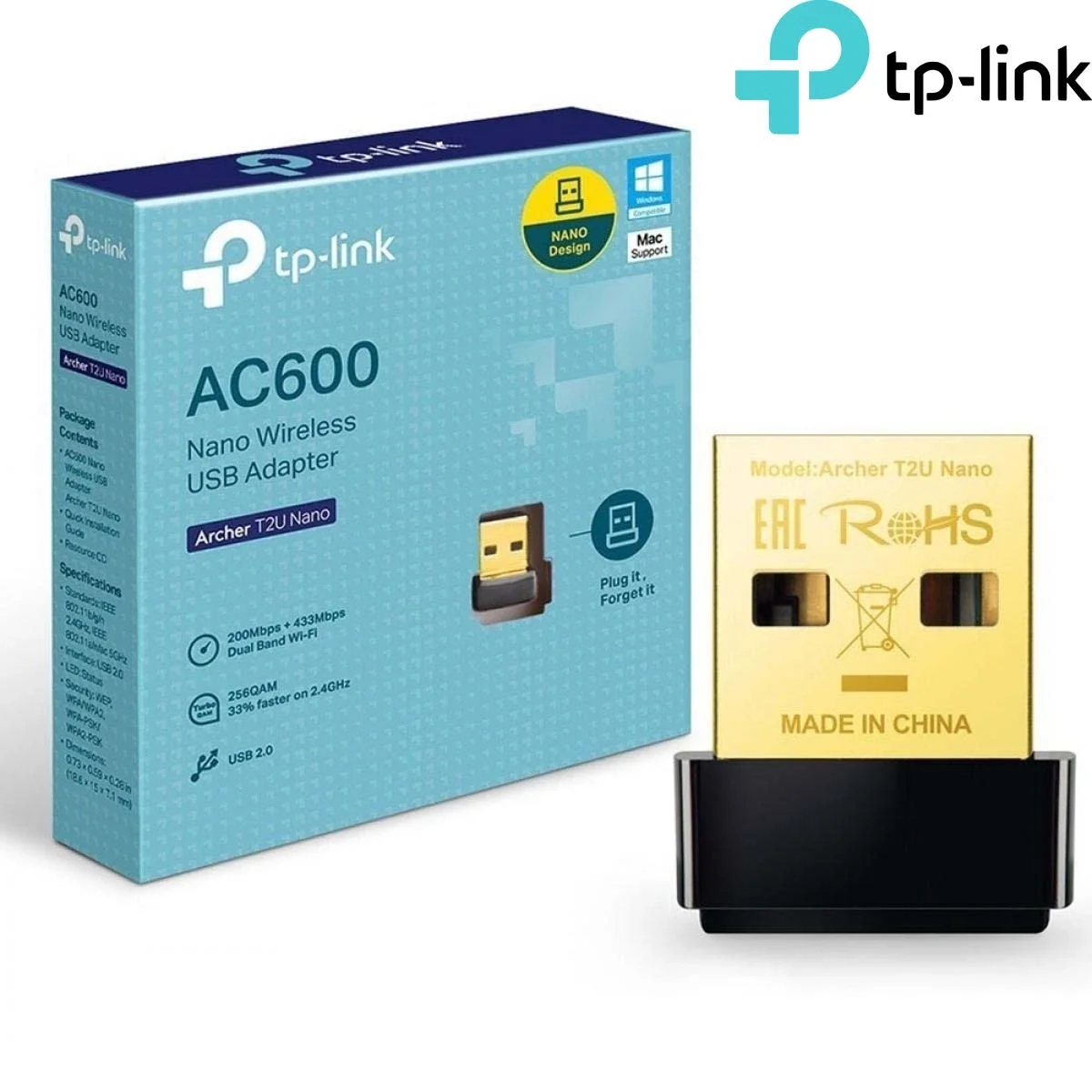 محول USB لاسلكي مزدوج النطاق TP-LINK Archer T2U Nano AC600