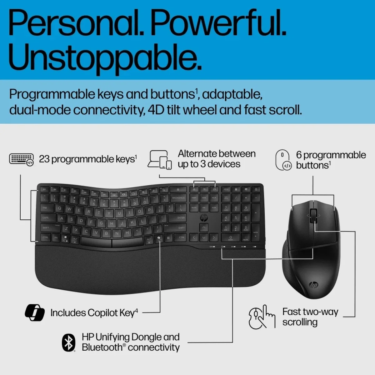طقم لوحة مفاتيح وفأرة لاسلكي HP 685 Comfort ثنائي الوضع - أسود - Image 7