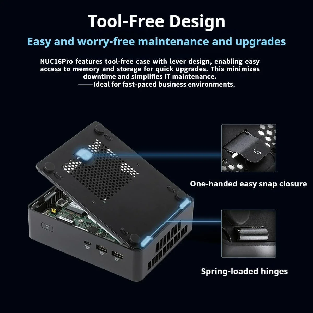 كمبيوتر صغير Asus NUC16GDKU5 NUC 16 Pro بنظام Barebone ومعالج Intel Core Ultra 5 325 وWi-Fi 7 أسود - Image 7