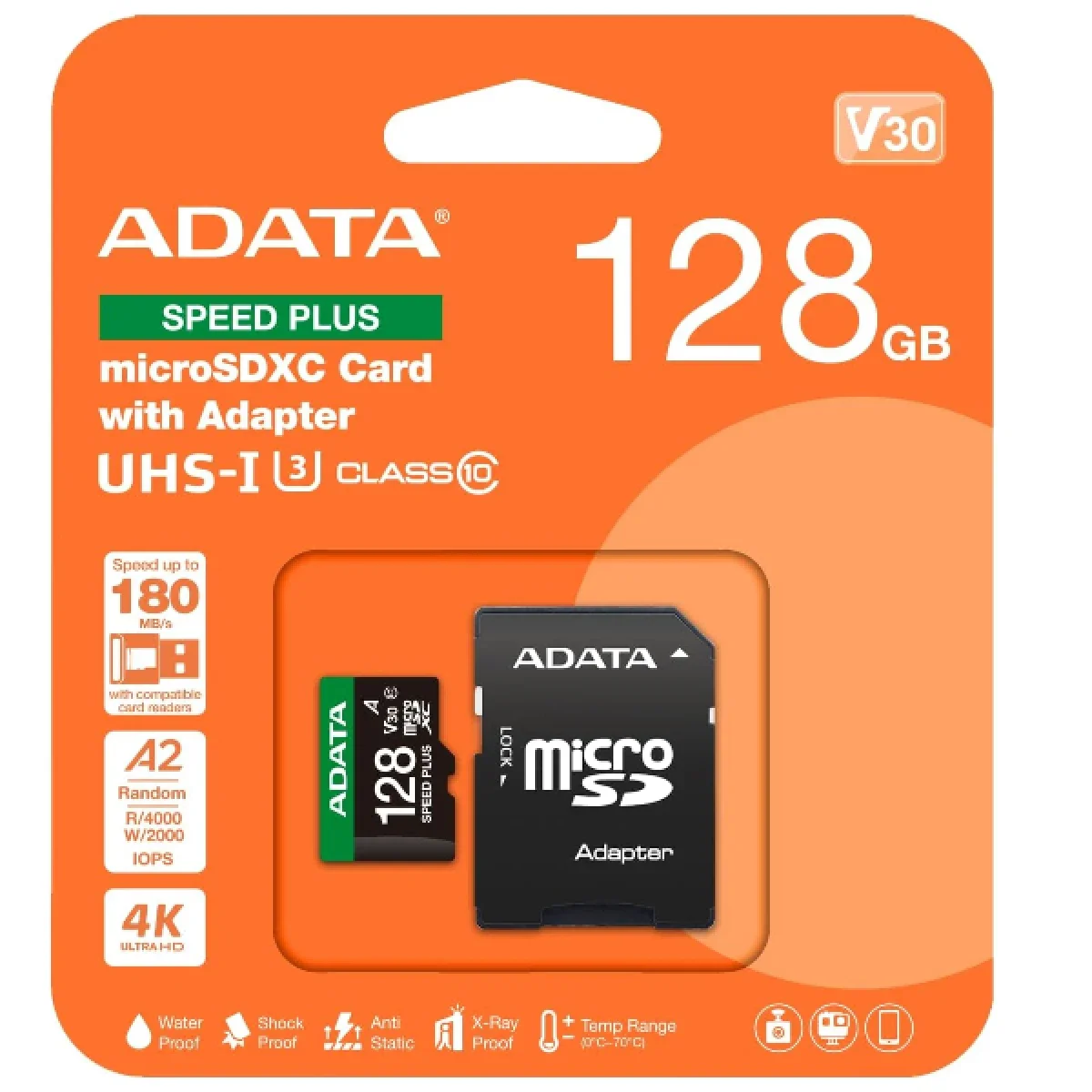 كرت ذاكرة ADATA Speed Plus microSDXC بسعة 128GB UHS-I U3 V30 A2