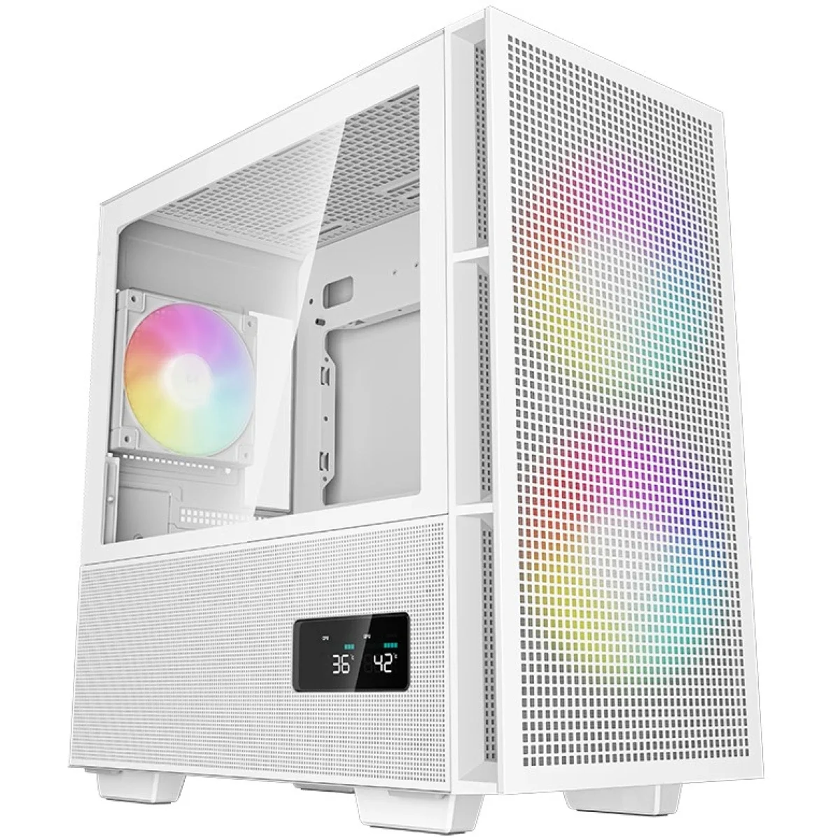 DeepCool CH360 Digital Micro Tower High Airflow Case with 2x140mm + 1x120mm ARGB Fans and Dual Status Display - White - Image 1