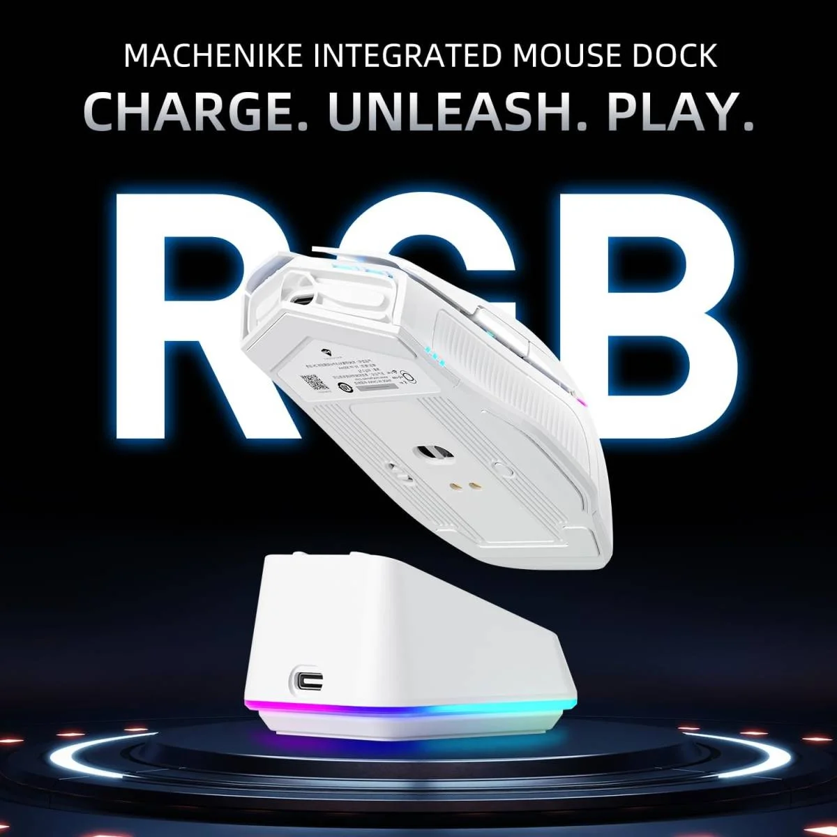 ماوس ألعاب MACHENIKE L8 Pro لاسلكي 8KHz مع قاعدة شحن RGB، 26000 DPI، أبيض - Thumbnail 7