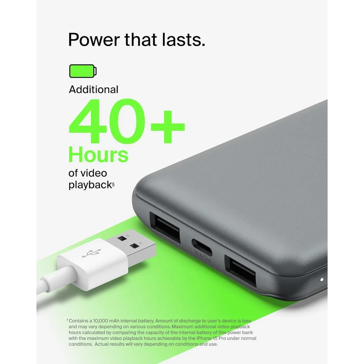 Belkin BoostCharge 10000mAh USB-C Power Bank with 2 USB-A Ports, 15W, Gray - Thumbnail 5