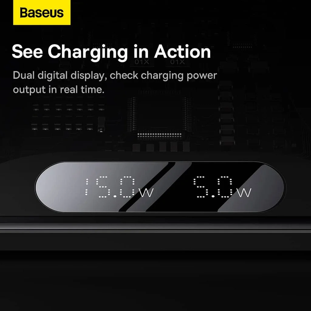 Baseus Digital LED Display 2-in-1 20W Wireless Charger Black with USB-C Cable - Thumbnail 9