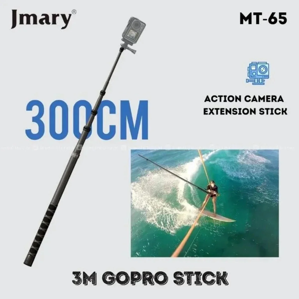 Jmary MT-65 Carbon Fiber Invisible Extension Pole for Action Cameras, 3 Meter, Black - Thumbnail 2